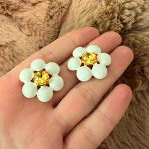Elegant White and Gold Floral Earrings